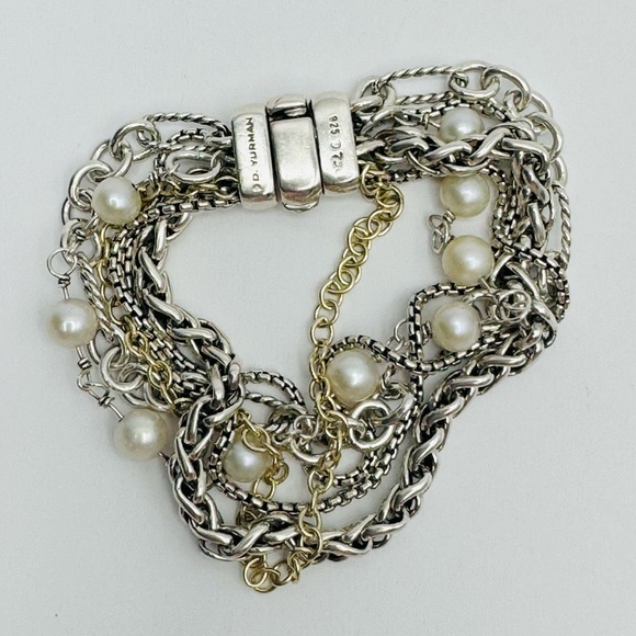 David Yurman Multi Chain Bracelet With Pearl And 18k Gold - Picture 8 of 8